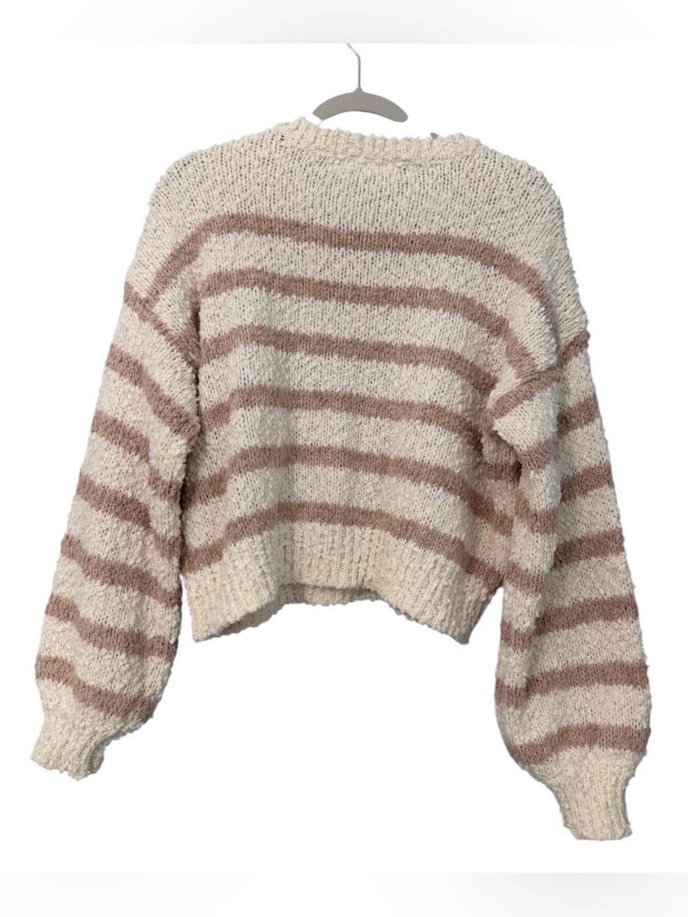 Altar’d State Soft Popcorn Striped Cropped Sweater Cozy Cream & Taupe - Picture 3 of 5